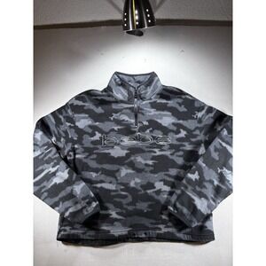 Bebe Fleece Camo 1/4 Pullover Women's Black/Gray L Cozy, Grunge